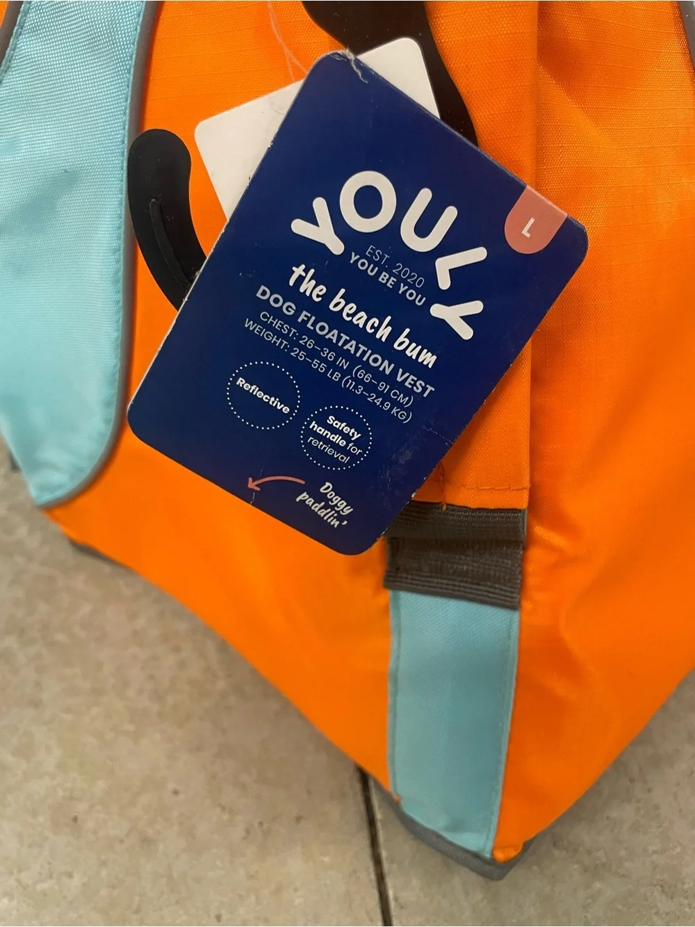 YOULY The Beach Bum Dog Flotation Vest Life Jacket Orange Blue Reflective Size L